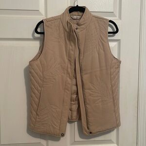 Tommy Bahama 100% Silk Tan Embroidered Vest full zip size small